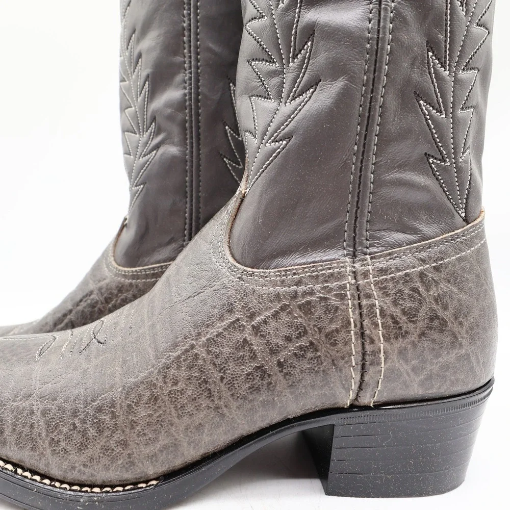 Acme 80s Western Boots Youth 3.5 D Grey Elephant Print Leather NIB 2395 Vintage